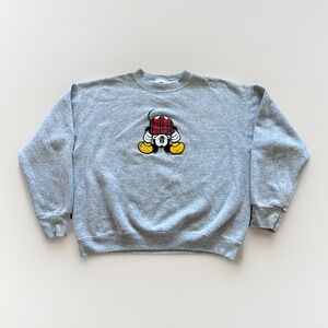 Vintage Mickey Mouse Sweatshirt Womens L Gray Pullover Cartoon Disney 90s